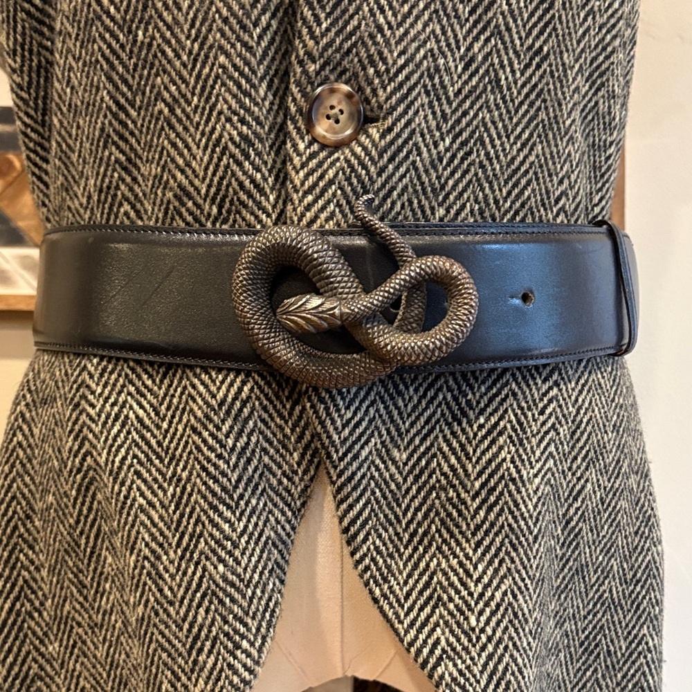 Ralph Lauren Purple Label Black Leather Belt with Snake Buckle
